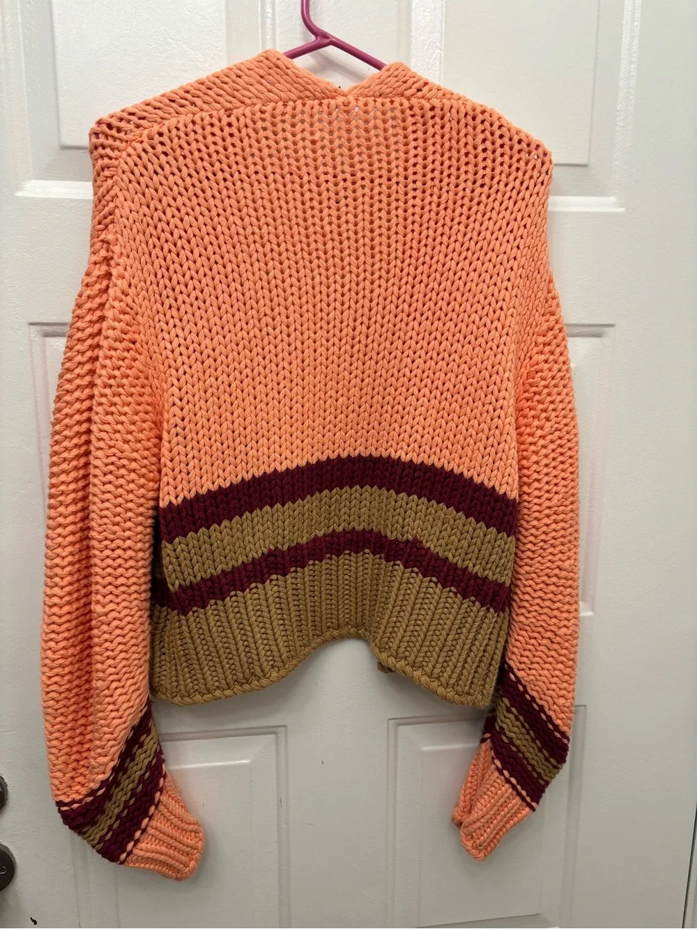 Free People Glow For It Peach Stripe Chunky Open-Front Cardigan